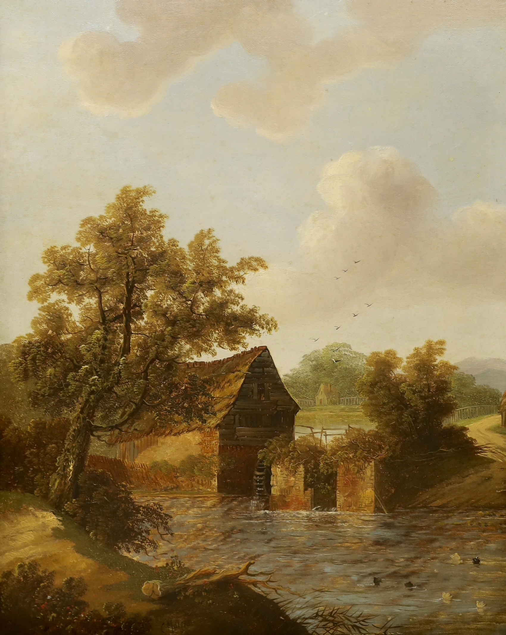 Charles Greville Morris (1861-1922), pair of oils on canvas, Watermill and Cottage, signed, 60 x 50cm